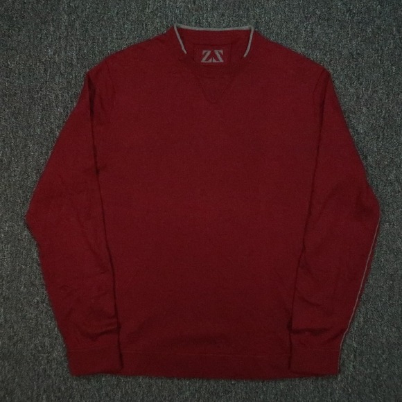 Zegna Sport Sweater Mens Large Red Cotton Cashmere Crew Long Sleeve